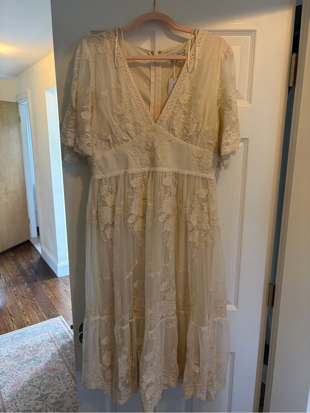 Baltic Born Cream Lace V-Neck Midi Dress